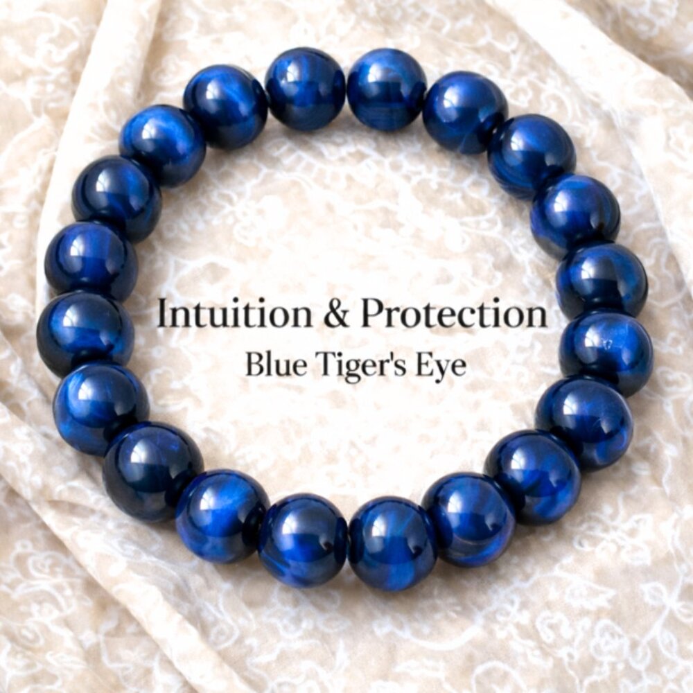 Blue Tiger's Eye Gemstone 10mm Beaded Stretch Bracelet Crystal Jewelry - Picture 2 of 8
